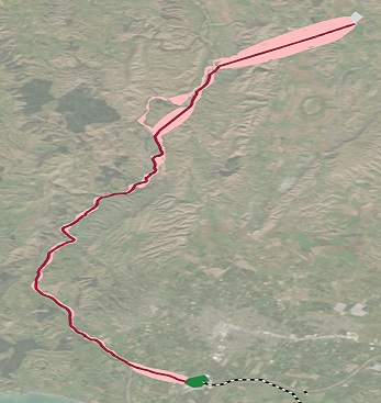 Dos ubicaciones están conectadas por un área de corredor y una línea de la ruta de menor coste