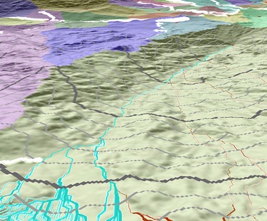 Vista 3D de las rutas con costes similares que convergen de vuelta al origen
