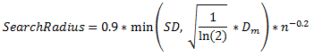 Fórmula para calcular el radio de búsqueda predeterminado para la densidad kernel