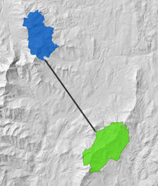 Mapa de la ruta en línea recta entre dos ubicaciones
