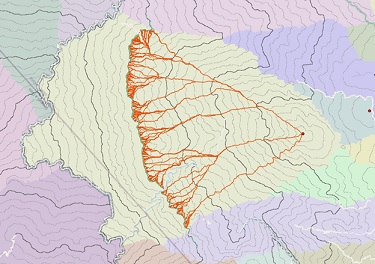Mapa de rutas que se originan desde el destino del polígono que tiene el mismo coste para regresar al origen