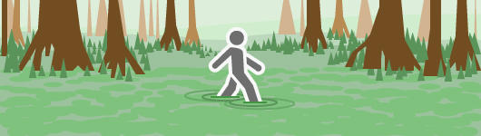 Un senderista que atraviesa una zona pantanosa avanza con más lentitud
