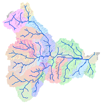Ejemplo de red de cursos de agua derivada de un modelo de elevación