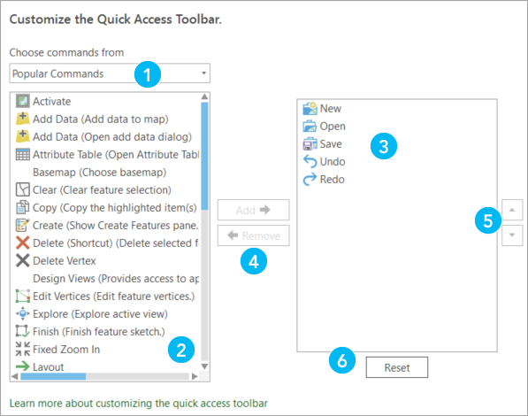 Options de la barre d’outils Accès rapide