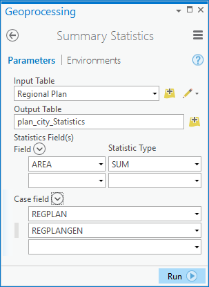 Paramètre Case field (Champ de récapitulation) de l’outil Résumés statistiques