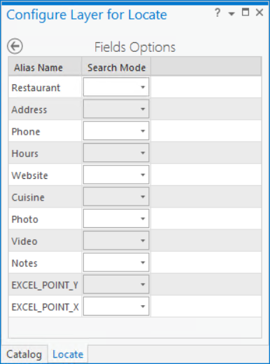 La vue Configurer la couche pour la localisation