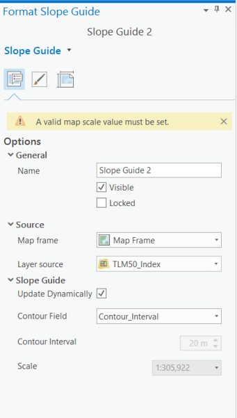 Format Slope Guide pane with warning message