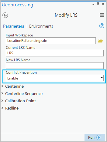 Modify LRS geoprocessing tool, Conflict Prevention enabled