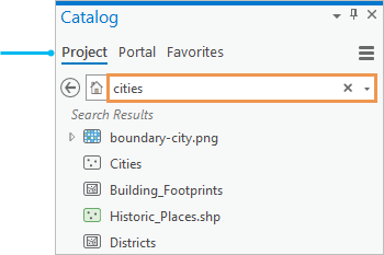 Fenêtre de catalogue affichant les résultats d’une recherche sur le terme « cities »