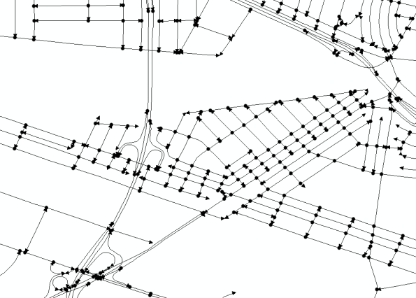 Les mêmes données routières après l’exécution de l’outil Fusion du réseau présentent moins d’extrémités.