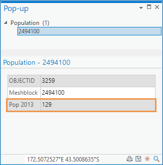 Fenêtre contextuelle de l'entité Population