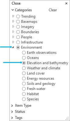 Menu des catégories de l’atlas dynamique