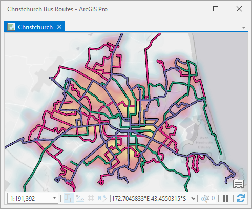 Vue cartographique d’itinéraires de bus à Christchurch, en Nouvelle-Zélande