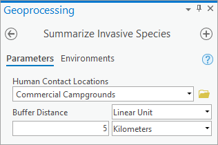 Outil de géotraitement Summarize Invasive Species