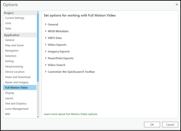 Set project options for working with FMV.