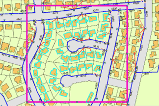 Ensemble de sélection de maisons impactées par l’ensemble de définition dans la zone de travail