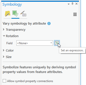 Section Rotation sur l’onglet Vary symbology by attribute (Varier la symbologie par attribut)