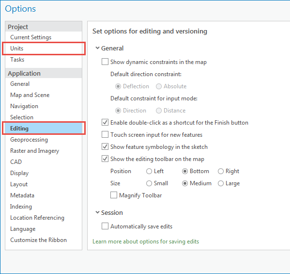 Boîte de dialogue Options