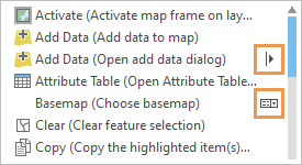 Liste des commandes des options Customize the Ribbon (Personnaliser le ruban)