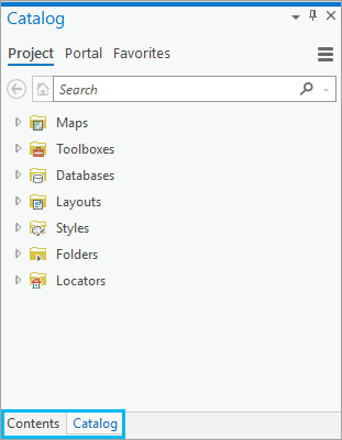 Fenêtres Contents (Contenu) et Catalog (Catalogue) empilées