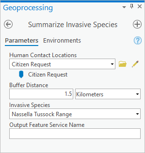 Paramètres d'outil web dans la fenêtre Geoprocessing (Géotraitement)