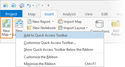 Menu contextuel affichant les options de la Barre d'outils Accès rapide pour une commande du ruban