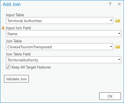 Paramètres de l’outil Add Join (Ajouter une jointure)