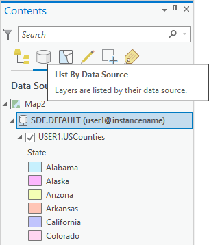 Vue List By Data Source (Répertorier par source de données) de la fenêtre Contents (Contenu)