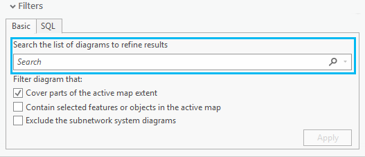 Se concentrer La fonction Search (Recherche) de la fenêtre Find Diagrams (Rechercher des diagrammes)