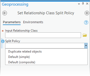 Outil de géotraitement Set Relationship Class Split Policy (Définir la règle de division de la classe de relations)