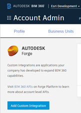 Interface utilisateur de l'administrateur d'un compte Autodesk BIM 360 - Intégrations personnalisées Forge
