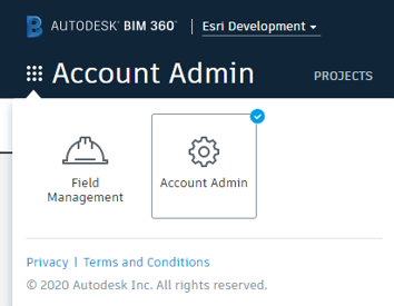 Interface utilisateur de l'administrateur d'un compte Autodesk BIM 360