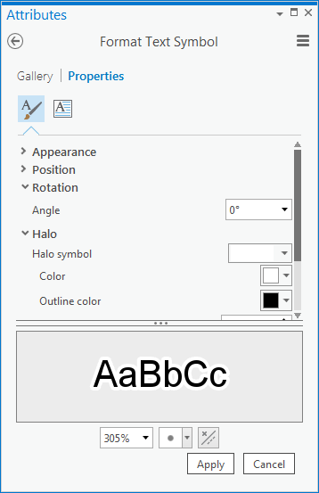 Fenêtre Format Text Symbol (Formater les symboles textuels)