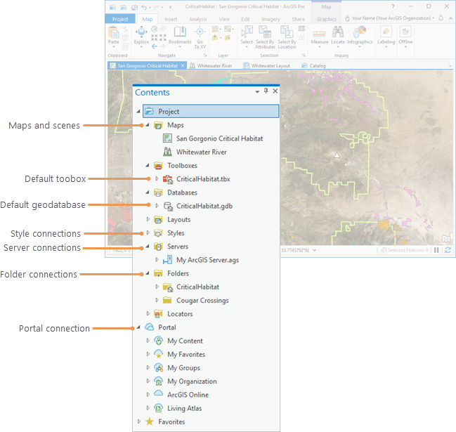 Éléments de projet répertoriés dans la fenêtre Contents (Contenu)