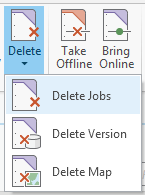 Expanded Delete button with the Delete Jobs, Delete Version, and Delete Map buttons