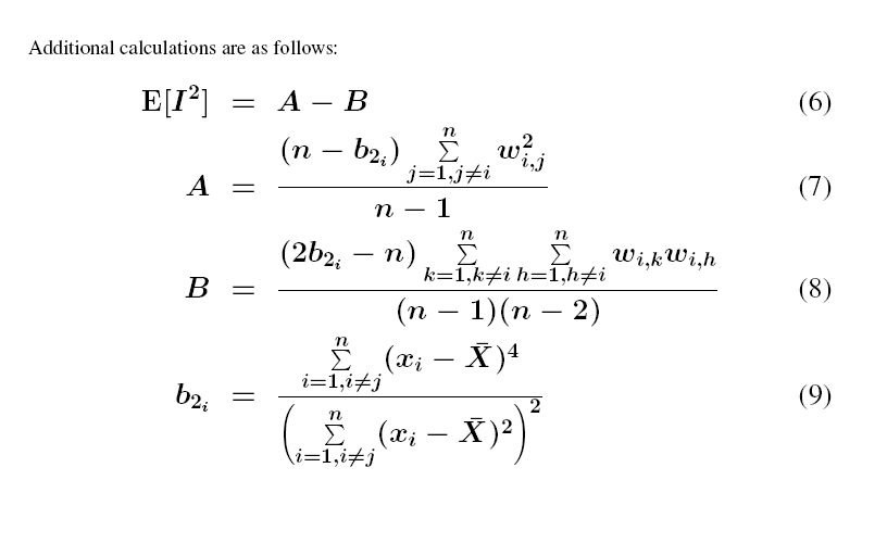 Autres formules mathématiques de l'indice local de Moran.