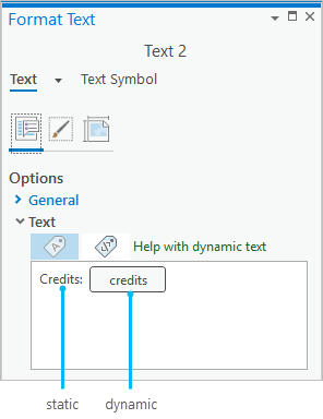 Fenêtre Format Text (Formater le texte) avec texte dynamique