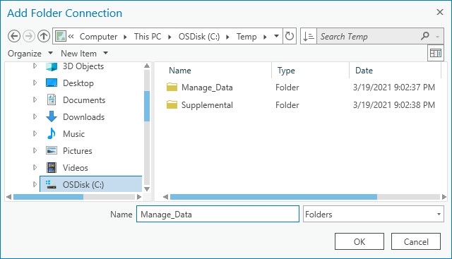 Dossier Manage_Data sélectionné dans la boîte de dialogue de navigation