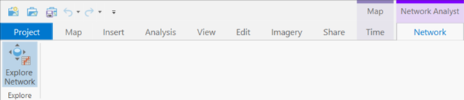 L’outil Explore Network (Explorer le réseau) apparaît dans le ruban lorsque le jeu de données réseau est ajouté à la fenêtre Contents (Contenu).