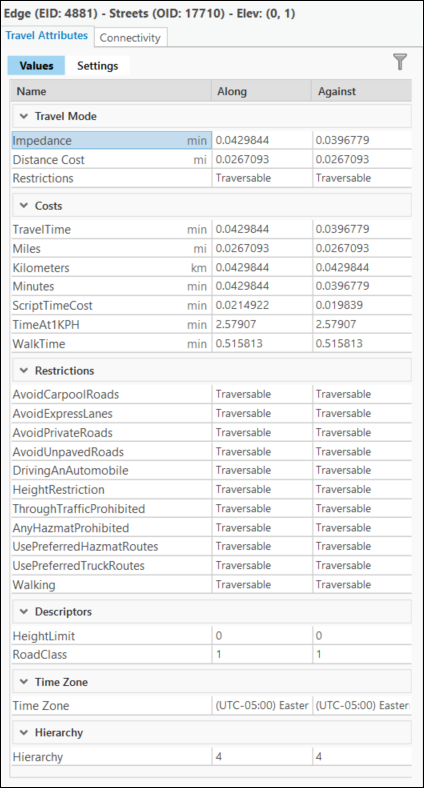 Onglet Travel Attributes (Attributs de déplacement)