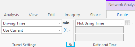 Bouton de lancement des propriétés du mode de déplacement sur le ruban Network Analyst