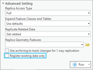 Option Register existing data only (Enregistrer les données existantes uniquement) de l’outil de géotraitement