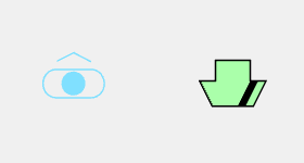 Exemple visuel de deux symboles de dictionnaire avec toutes les configurations activées sauf Image et Remplissage