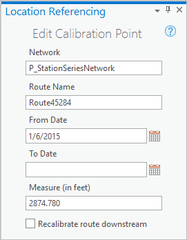 Fenêtre Edit Calibration Point (Mettre à jour le point de calibrage)