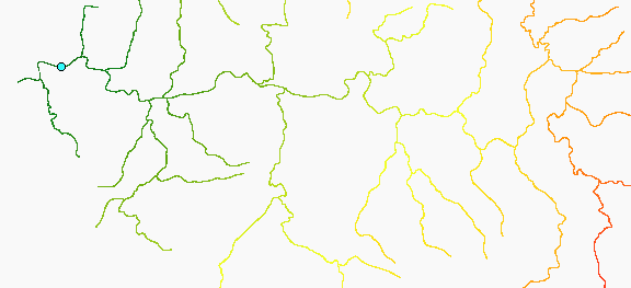 Carte du calcul des distances le long d’un réseau hydrographique à partir d’une jauge