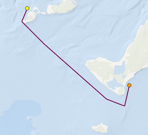 Distance sur l’eau la plus courte pour se déplacer entre deux points