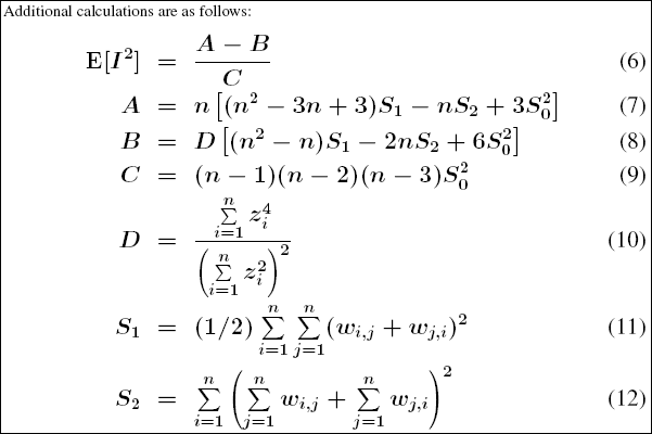 Autres formules mathématiques de l'indice global de Moran.