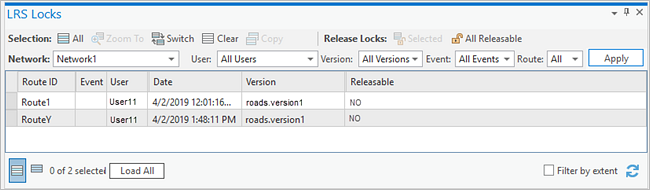 Table LRS Locks (Verrous LRS)