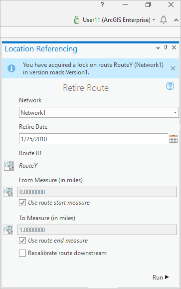 Fenêtre Retire Route (Retirer l’itinéraire), verrou acquis