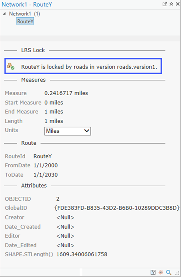Boîte de dialogue Identify Routes (Identifier des itinéraires), section LRS Lock (Verrou LRS)